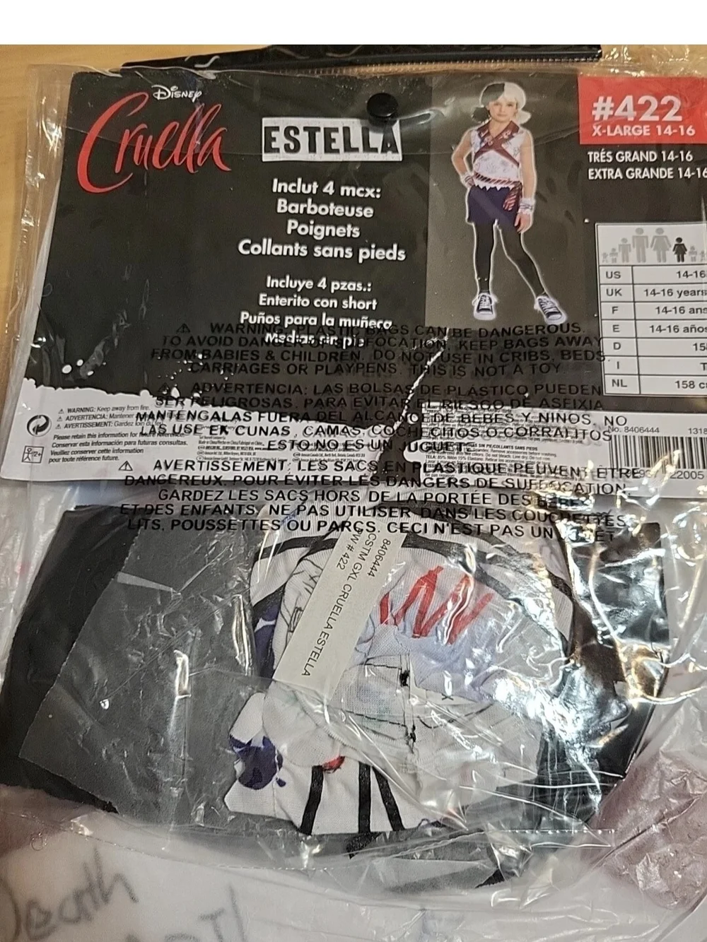 Disney Cruella Estella Costume Set in Black, White & Red Accents
